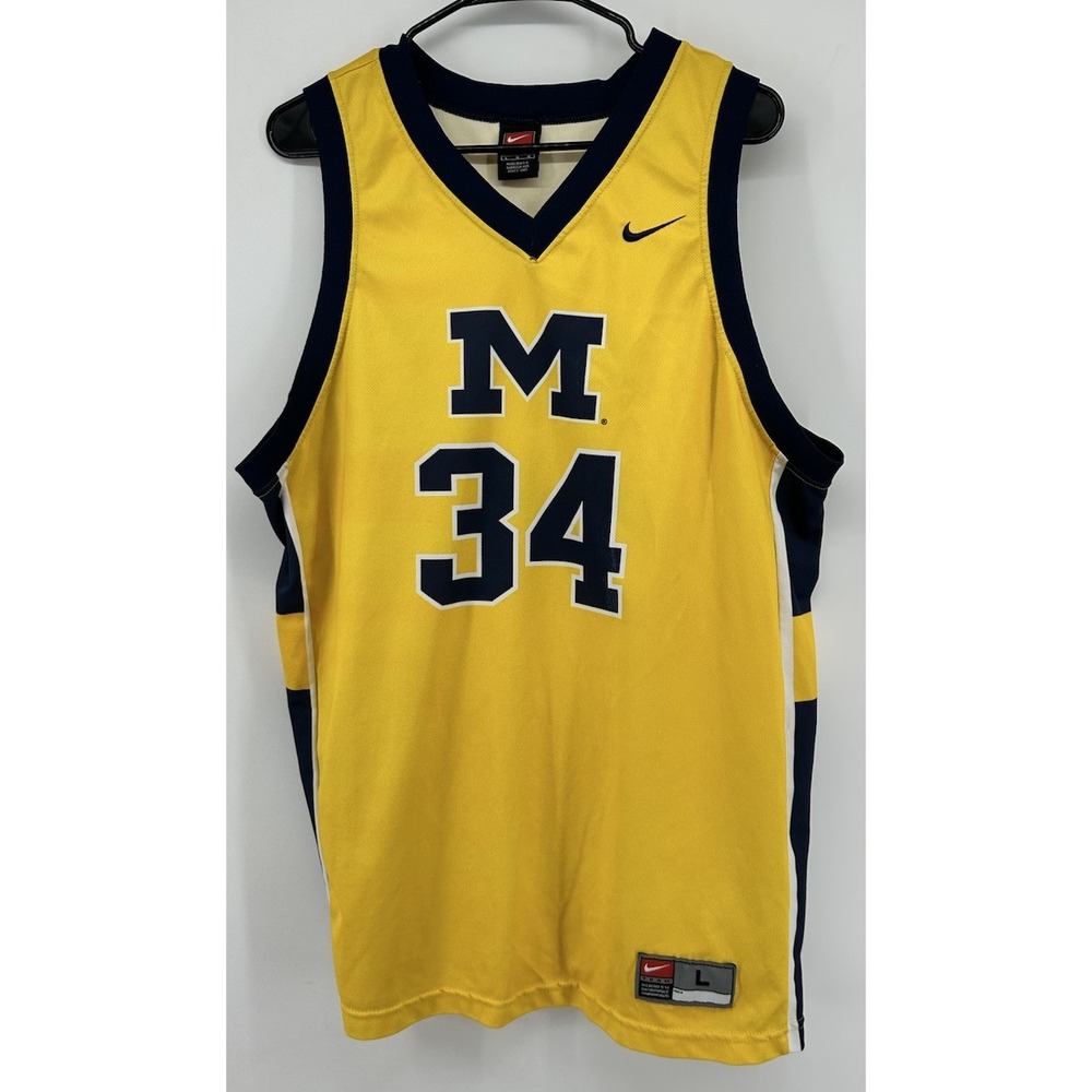 VTG Nike Team Michigan Wolverines Basketball Jersey #34 Yellow Men's Large